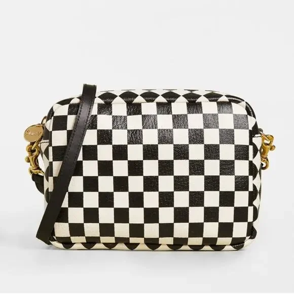 Clare V. Midi Sac Bag Checkered Crossbody Bag Purse Small Black and White - Picture 1 of 12